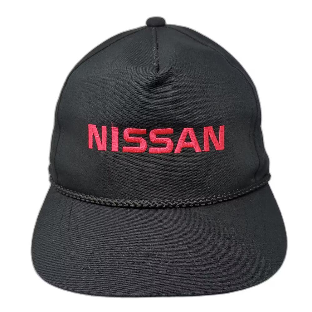 Nissan 5 Panel Hat Black Red OS Snapback Rope Accent Embroidered Adjustable